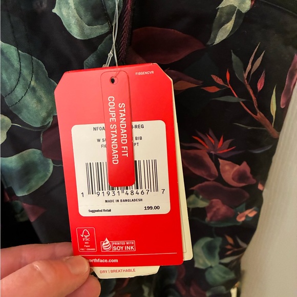 Snow Bibs The North Face Burgundy and Tropical Print Snow ❄️ Bibs ❄️☃️ - Picture 10 of 16